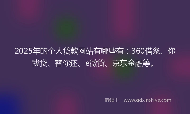 2025年的个人贷款网站有哪些有：360借条、你我贷、替你还、e微贷、京东金融等。