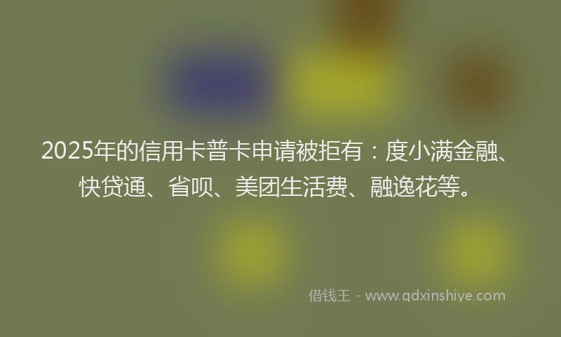 2025年的信用卡普卡申请被拒有：度小满金融、快贷通、省呗、美团生活费、融逸花等。