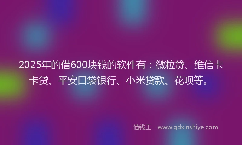 2025年的借600块钱的软件有：微粒贷、维信卡卡贷、平安口袋银行、小米贷款、花呗等。