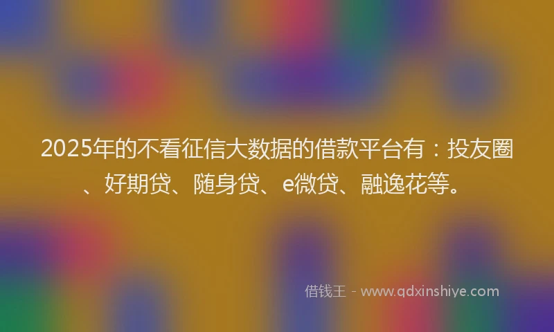 2025年的不看征信大数据的借款平台有：投友圈、好期贷、随身贷、e微贷、融逸花等。