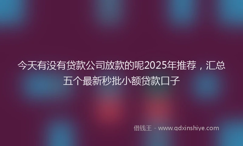 今天有没有贷款公司放款的呢2025年推荐，汇总五个最新秒批小额贷款口子