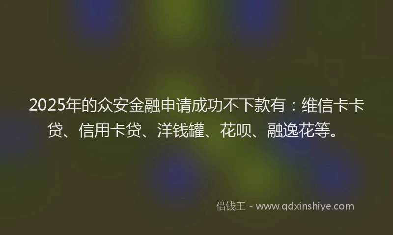 2025年的众安金融申请成功不下款有：维信卡卡贷、信用卡贷、洋钱罐、花呗、融逸花等。