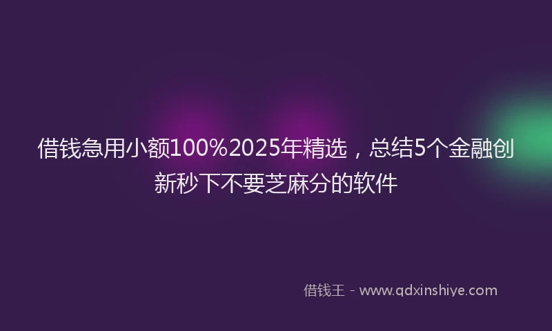 借钱急用小额100%2025年精选，总结5个金融创新秒下不要芝麻分的软件