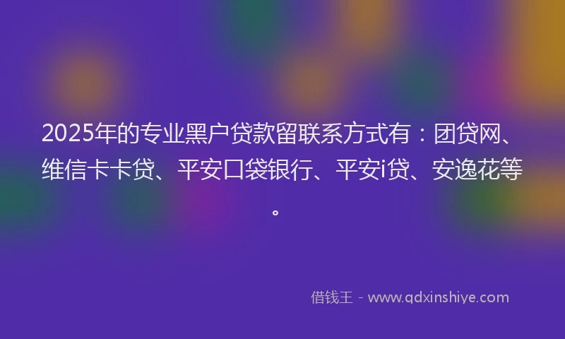 2025年的专业黑户贷款留联系方式有：团贷网、维信卡卡贷、平安口袋银行、平安i贷、安逸花等。