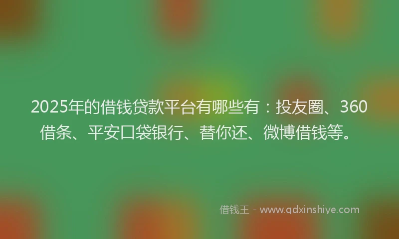 2025年的借钱贷款平台有哪些有：投友圈、360借条、平安口袋银行、替你还、微博借钱等。