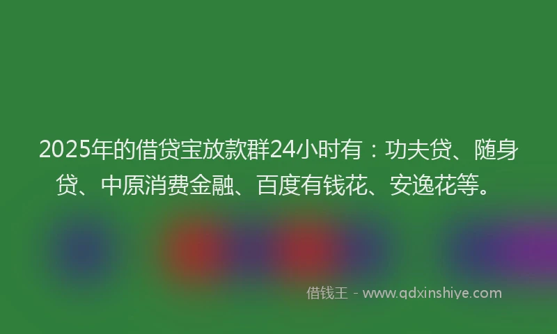 2025年的借贷宝放款群24小时有：功夫贷、随身贷、中原消费金融、百度有钱花、安逸花等。