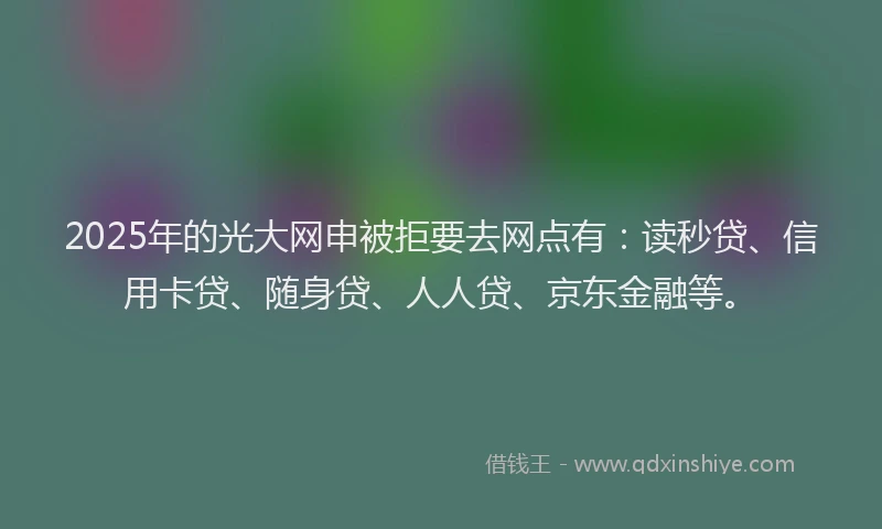 2025年的光大网申被拒要去网点有：读秒贷、信用卡贷、随身贷、人人贷、京东金融等。