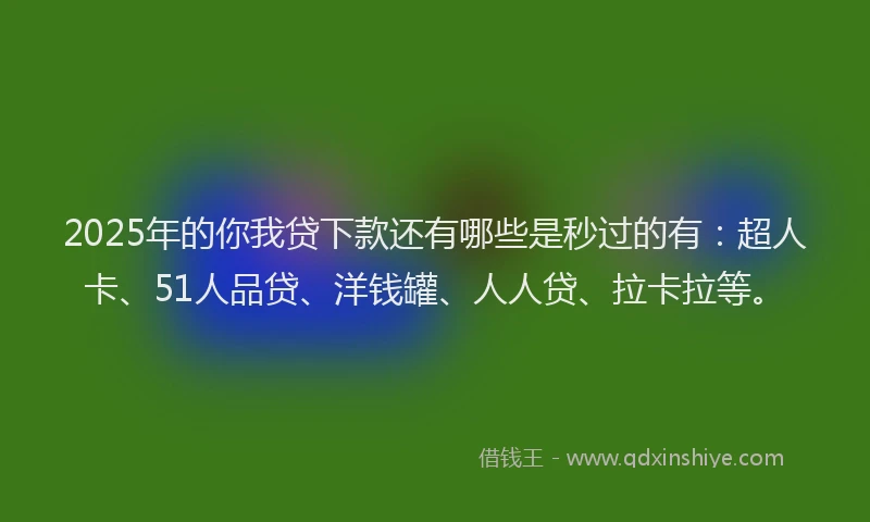 2025年的你我贷下款还有哪些是秒过的有：超人卡、51人品贷、洋钱罐、人人贷、拉卡拉等。