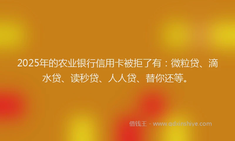 2025年的农业银行信用卡被拒了有：微粒贷、滴水贷、读秒贷、人人贷、替你还等。