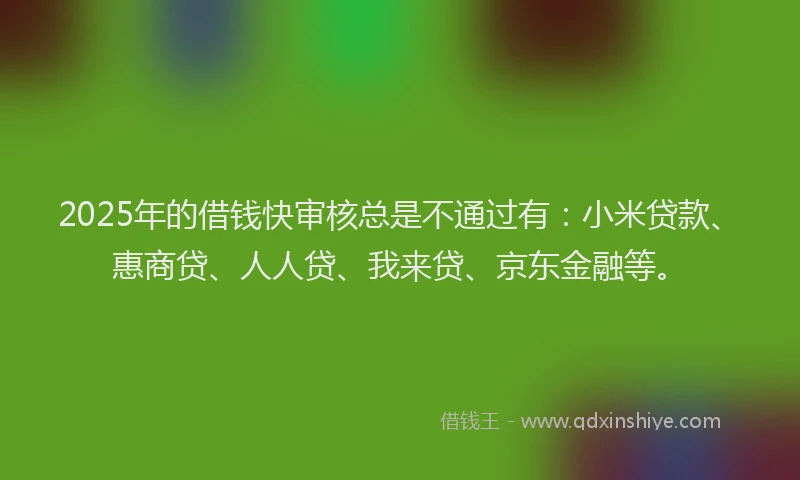 2025年的借钱快审核总是不通过有：小米贷款、惠商贷、人人贷、我来贷、京东金融等。