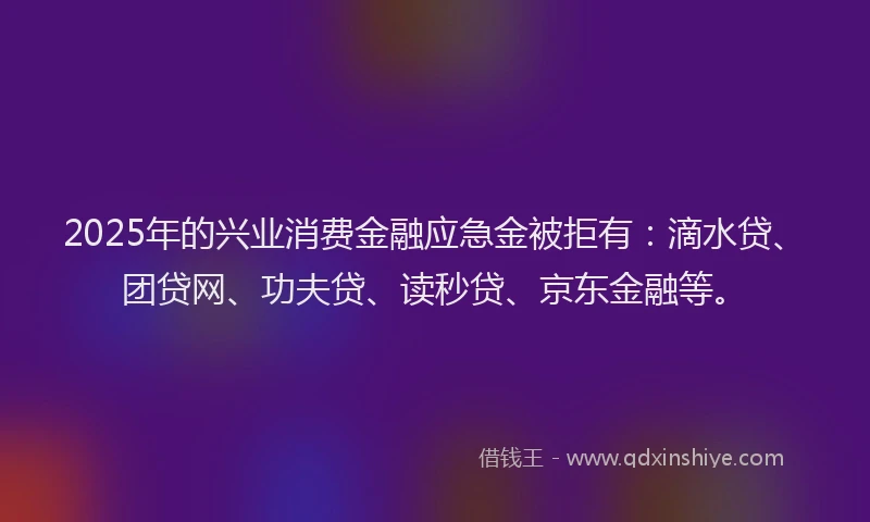 2025年的兴业消费金融应急金被拒有：滴水贷、团贷网、功夫贷、读秒贷、京东金融等。