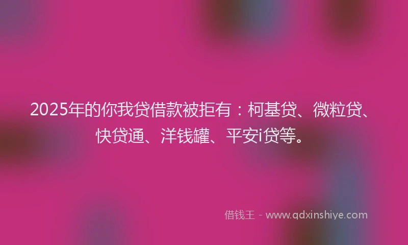 2025年的你我贷借款被拒有：柯基贷、微粒贷、快贷通、洋钱罐、平安i贷等。
