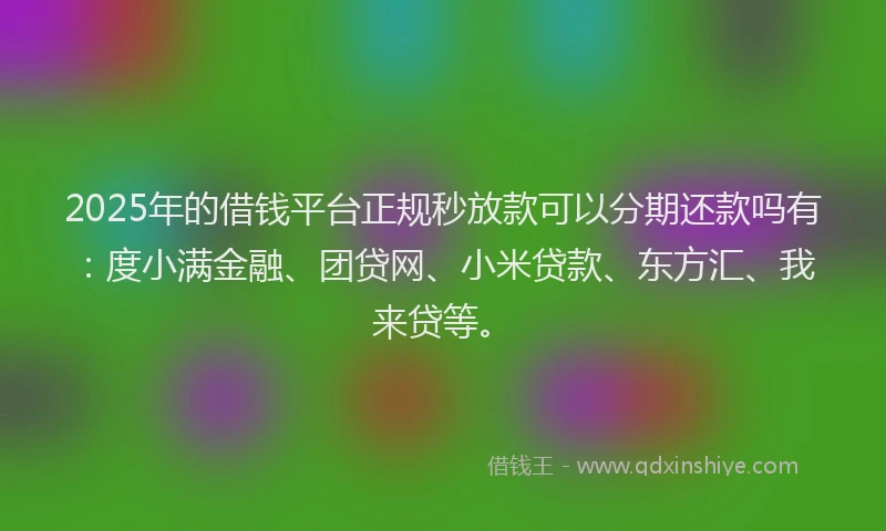 2025年的借钱平台正规秒放款可以分期还款吗有：度小满金融、团贷网、小米贷款、东方汇、我来贷等。