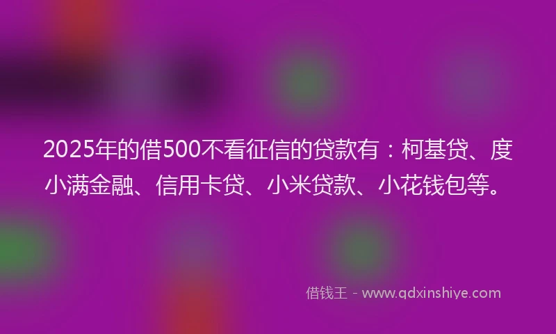 2025年的借500不看征信的贷款有：柯基贷、度小满金融、信用卡贷、小米贷款、小花钱包等。