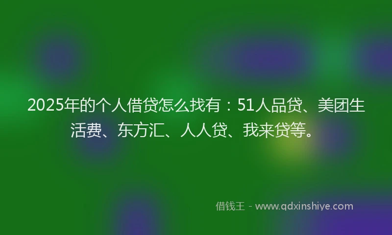 2025年的个人借贷怎么找有：51人品贷、美团生活费、东方汇、人人贷、我来贷等。
