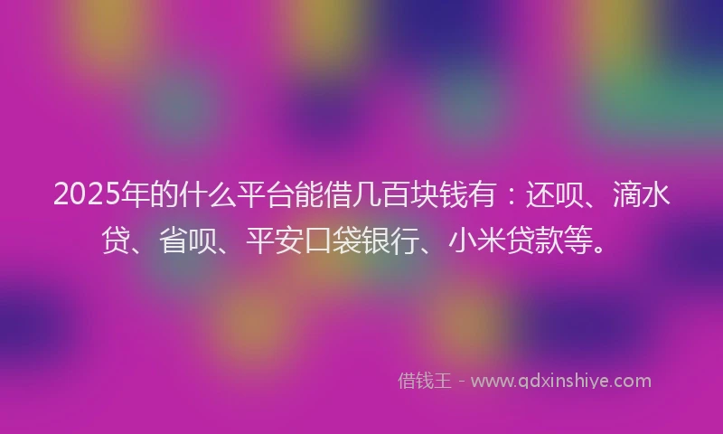 2025年的什么平台能借几百块钱有：还呗、滴水贷、省呗、平安口袋银行、小米贷款等。