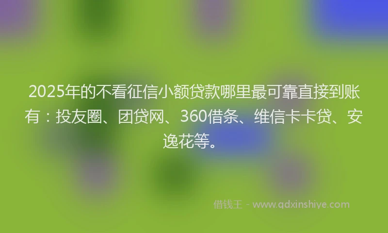 2025年的不看征信小额贷款哪里最可靠直接到账有：投友圈、团贷网、360借条、维信卡卡贷、安逸花等。