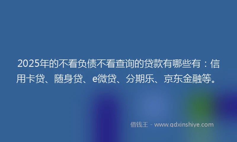 2025年的不看负债不看查询的贷款有哪些有：信用卡贷、随身贷、e微贷、分期乐、京东金融等。