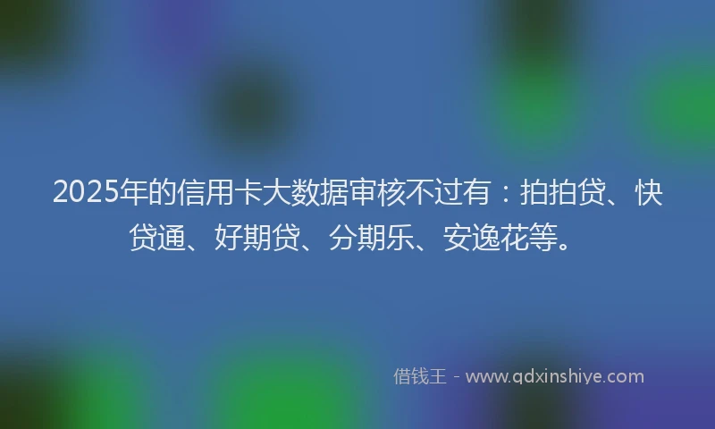 2025年的信用卡大数据审核不过有：拍拍贷、快贷通、好期贷、分期乐、安逸花等。