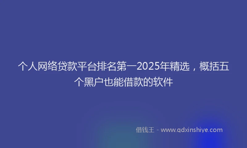 个人网络贷款平台排名第一2025年精选，概括五个黑户也能借款的软件
