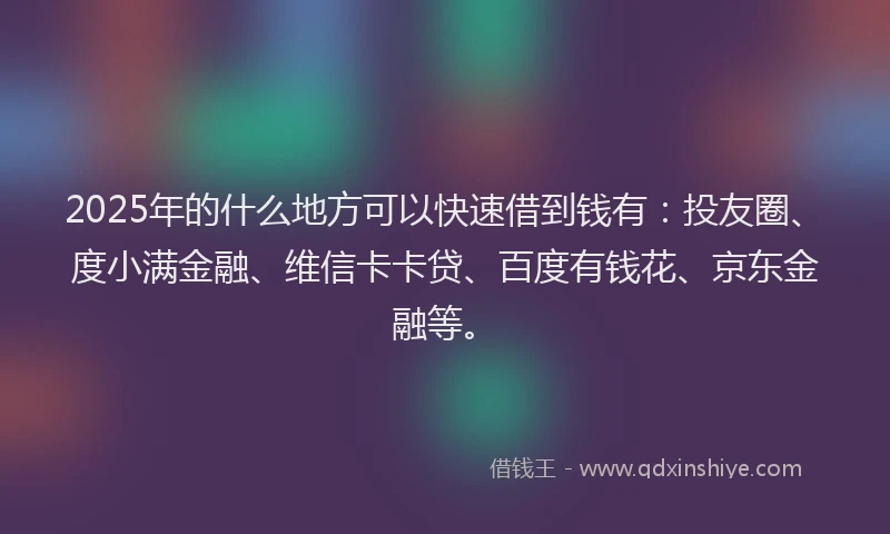 2025年的什么地方可以快速借到钱有：投友圈、度小满金融、维信卡卡贷、百度有钱花、京东金融等。