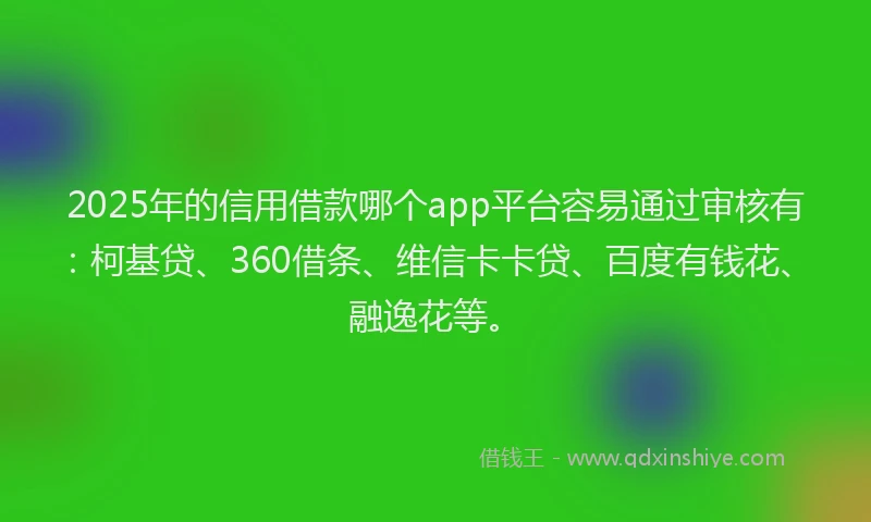 2025年的信用借款哪个app平台容易通过审核有：柯基贷、360借条、维信卡卡贷、百度有钱花、融逸花等。