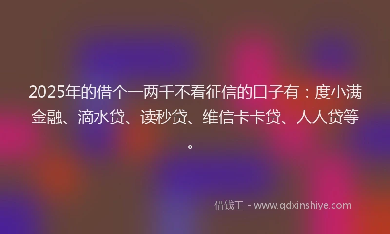 2025年的借个一两千不看征信的口子有：度小满金融、滴水贷、读秒贷、维信卡卡贷、人人贷等。