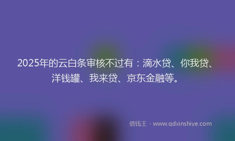 2025年的云白条审核不过有：滴水贷、你我贷、洋钱罐、我来贷、京东金融等。