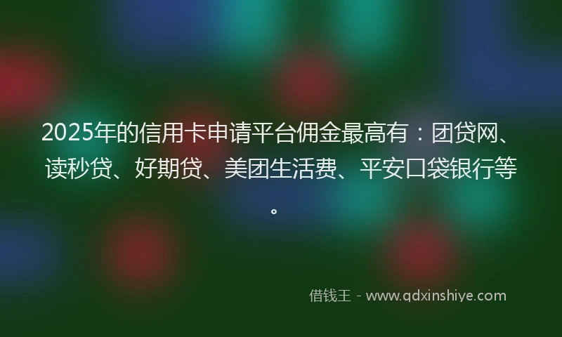 2025年的信用卡申请平台佣金最高有：团贷网、读秒贷、好期贷、美团生活费、平安口袋银行等。
