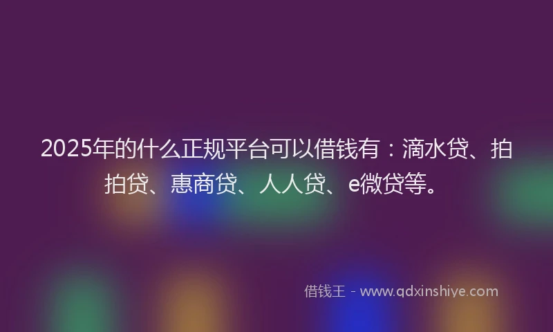 2025年的什么正规平台可以借钱有：滴水贷、拍拍贷、惠商贷、人人贷、e微贷等。