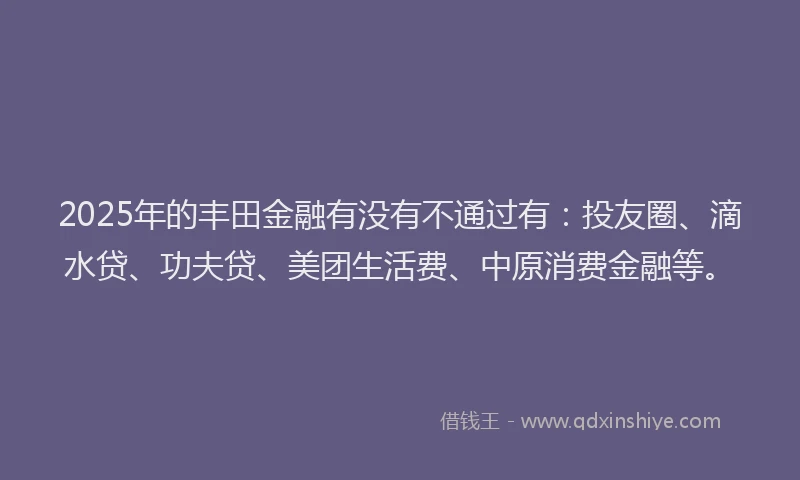 2025年的丰田金融有没有不通过有：投友圈、滴水贷、功夫贷、美团生活费、中原消费金融等。