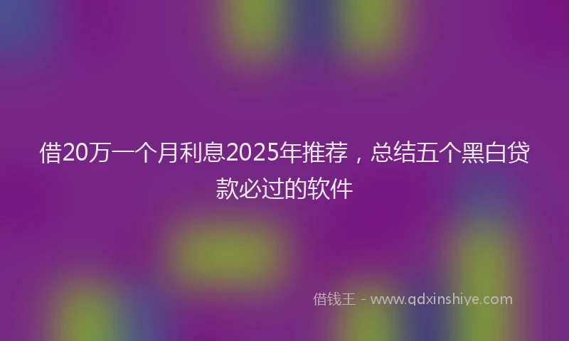 借20万一个月利息2025年推荐，总结五个黑白贷款必过的软件