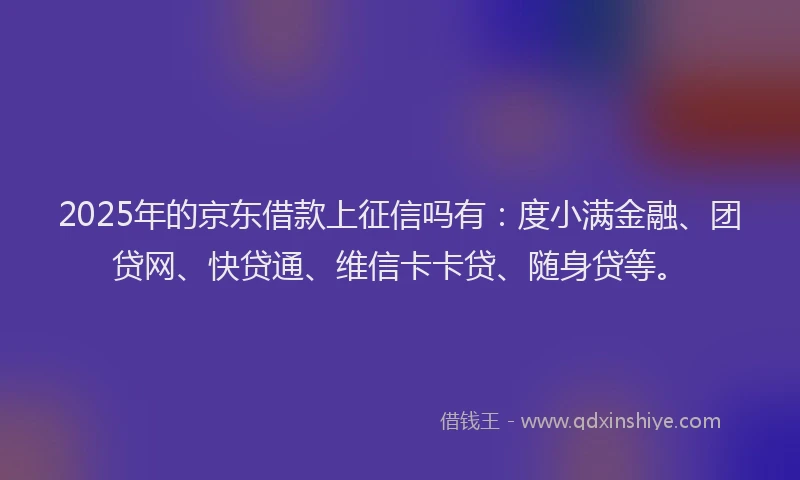 2025年的京东借款上征信吗有：度小满金融、团贷网、快贷通、维信卡卡贷、随身贷等。
