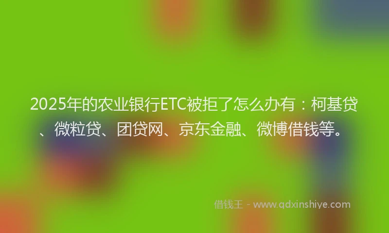 2025年的农业银行ETC被拒了怎么办有：柯基贷、微粒贷、团贷网、京东金融、微博借钱等。