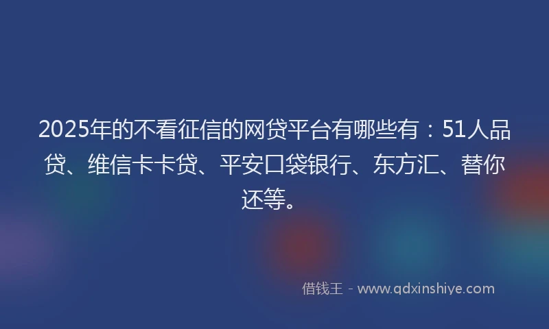 2025年的不看征信的网贷平台有哪些有：51人品贷、维信卡卡贷、平安口袋银行、东方汇、替你还等。
