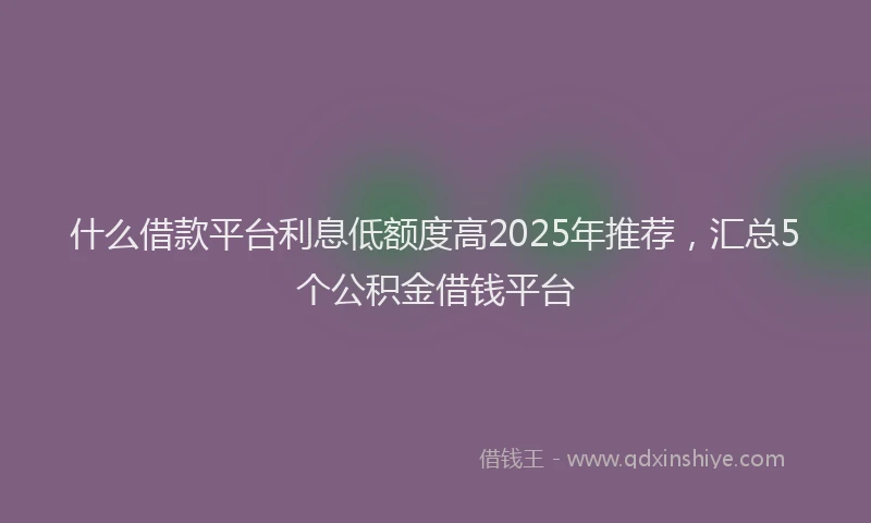 什么借款平台利息低额度高2025年推荐，汇总5个公积金借钱平台