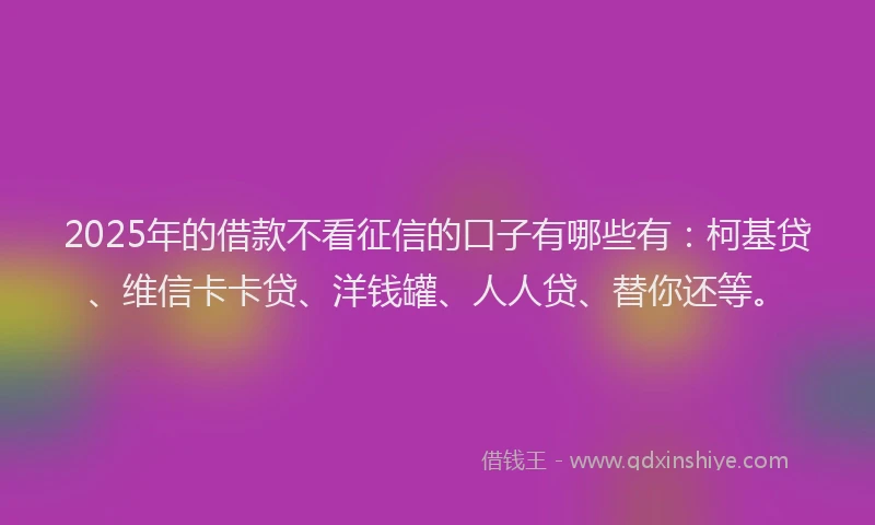 2025年的借款不看征信的口子有哪些有：柯基贷、维信卡卡贷、洋钱罐、人人贷、替你还等。