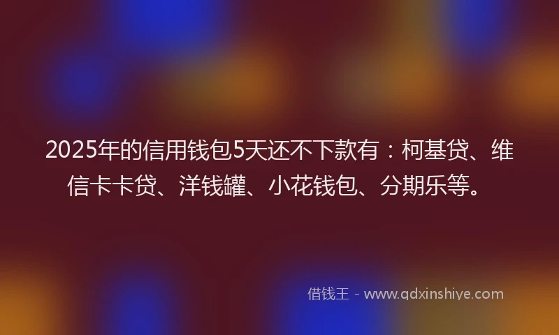 2025年的信用钱包5天还不下款有：柯基贷、维信卡卡贷、洋钱罐、小花钱包、分期乐等。