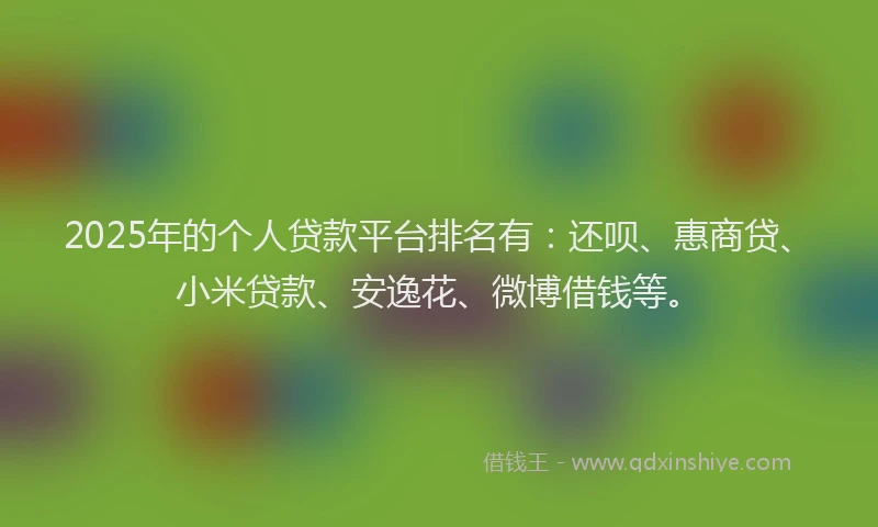 2025年的个人贷款平台排名有：还呗、惠商贷、小米贷款、安逸花、微博借钱等。