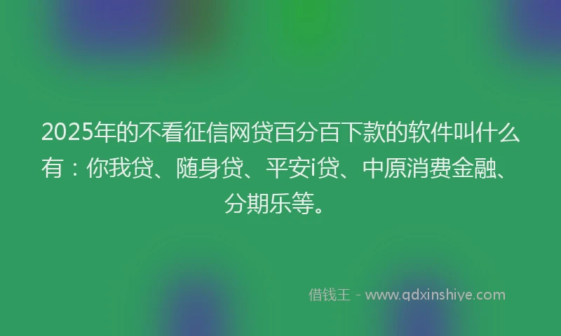 2025年的不看征信网贷百分百下款的软件叫什么有：你我贷、随身贷、平安i贷、中原消费金融、分期乐等。