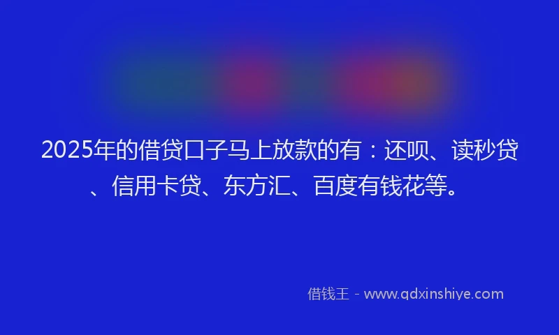 2025年的借贷口子马上放款的有：还呗、读秒贷、信用卡贷、东方汇、百度有钱花等。