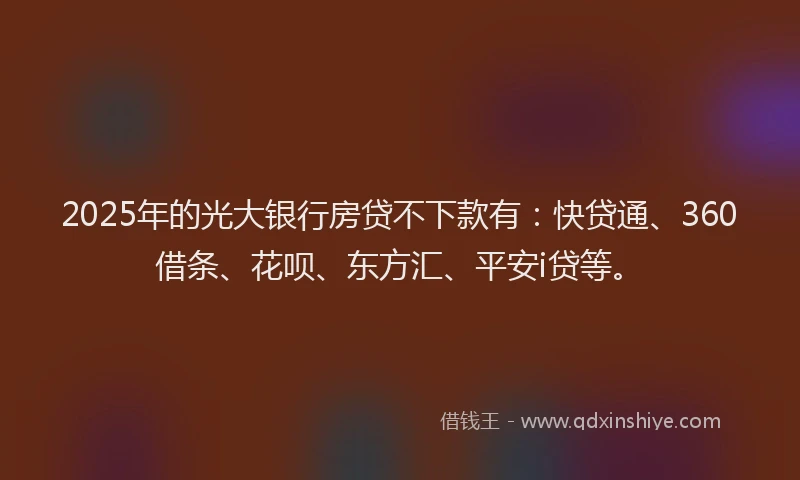2025年的光大银行房贷不下款有：快贷通、360借条、花呗、东方汇、平安i贷等。