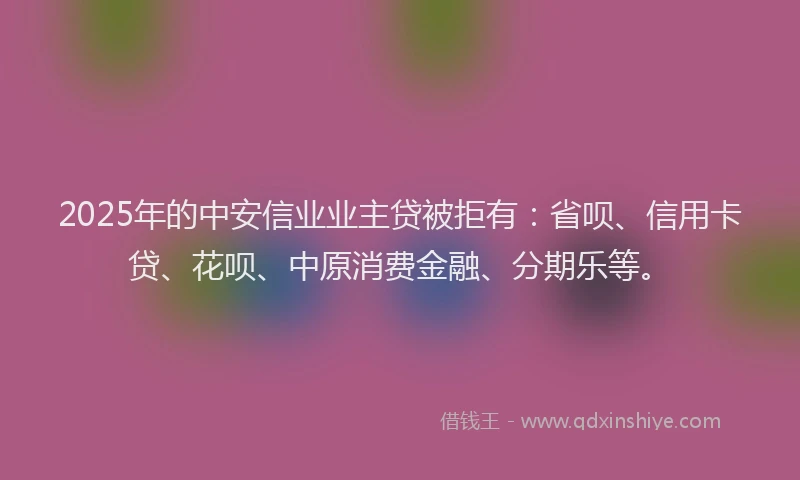 2025年的中安信业业主贷被拒有：省呗、信用卡贷、花呗、中原消费金融、分期乐等。