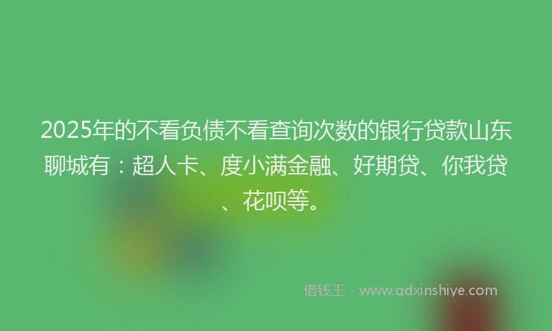 2025年的不看负债不看查询次数的银行贷款山东聊城有：超人卡、度小满金融、好期贷、你我贷、花呗等。