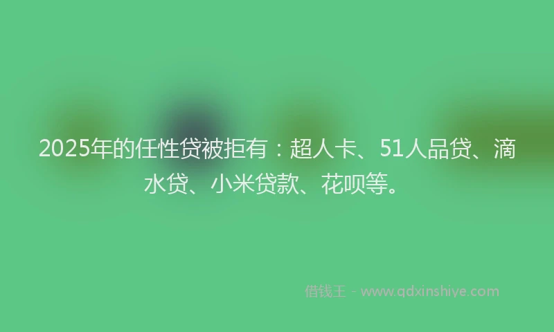2025年的任性贷被拒有：超人卡、51人品贷、滴水贷、小米贷款、花呗等。