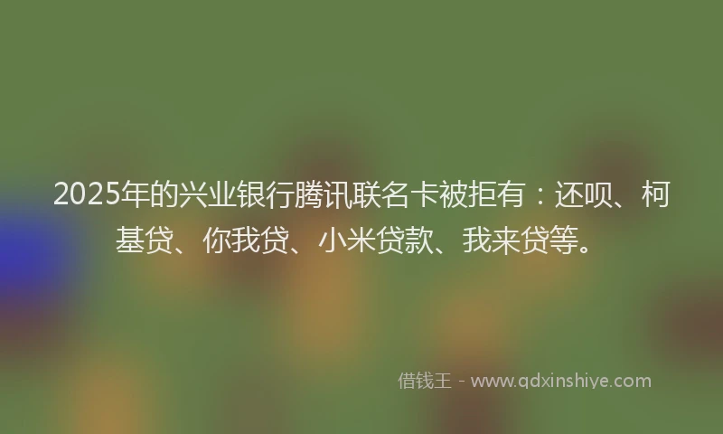 2025年的兴业银行腾讯联名卡被拒有：还呗、柯基贷、你我贷、小米贷款、我来贷等。