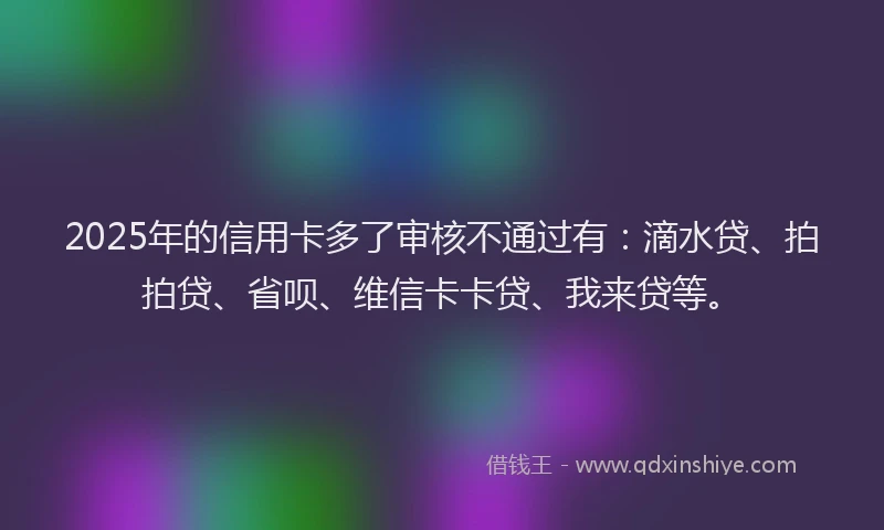 2025年的信用卡多了审核不通过有：滴水贷、拍拍贷、省呗、维信卡卡贷、我来贷等。