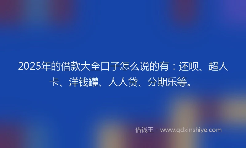 2025年的借款大全口子怎么说的有：还呗、超人卡、洋钱罐、人人贷、分期乐等。