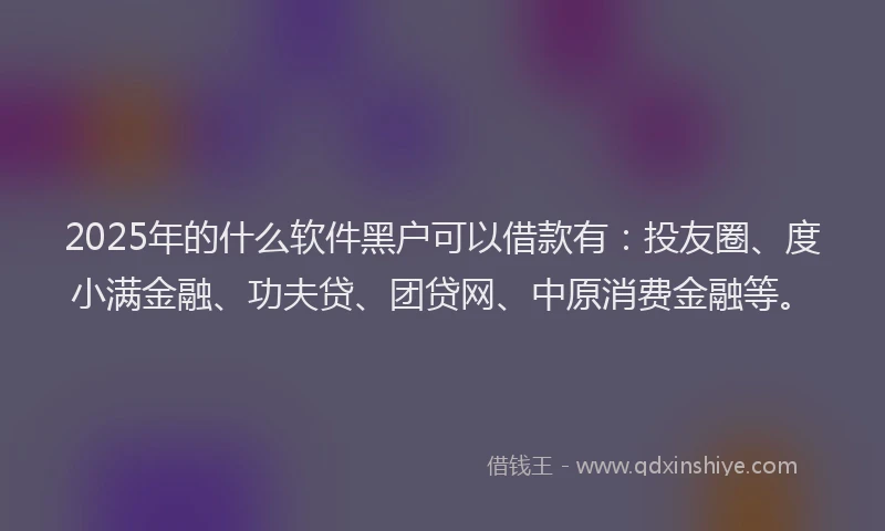 2025年的什么软件黑户可以借款有：投友圈、度小满金融、功夫贷、团贷网、中原消费金融等。