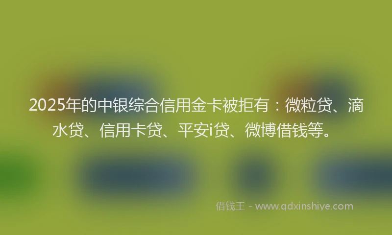 2025年的中银综合信用金卡被拒有：微粒贷、滴水贷、信用卡贷、平安i贷、微博借钱等。